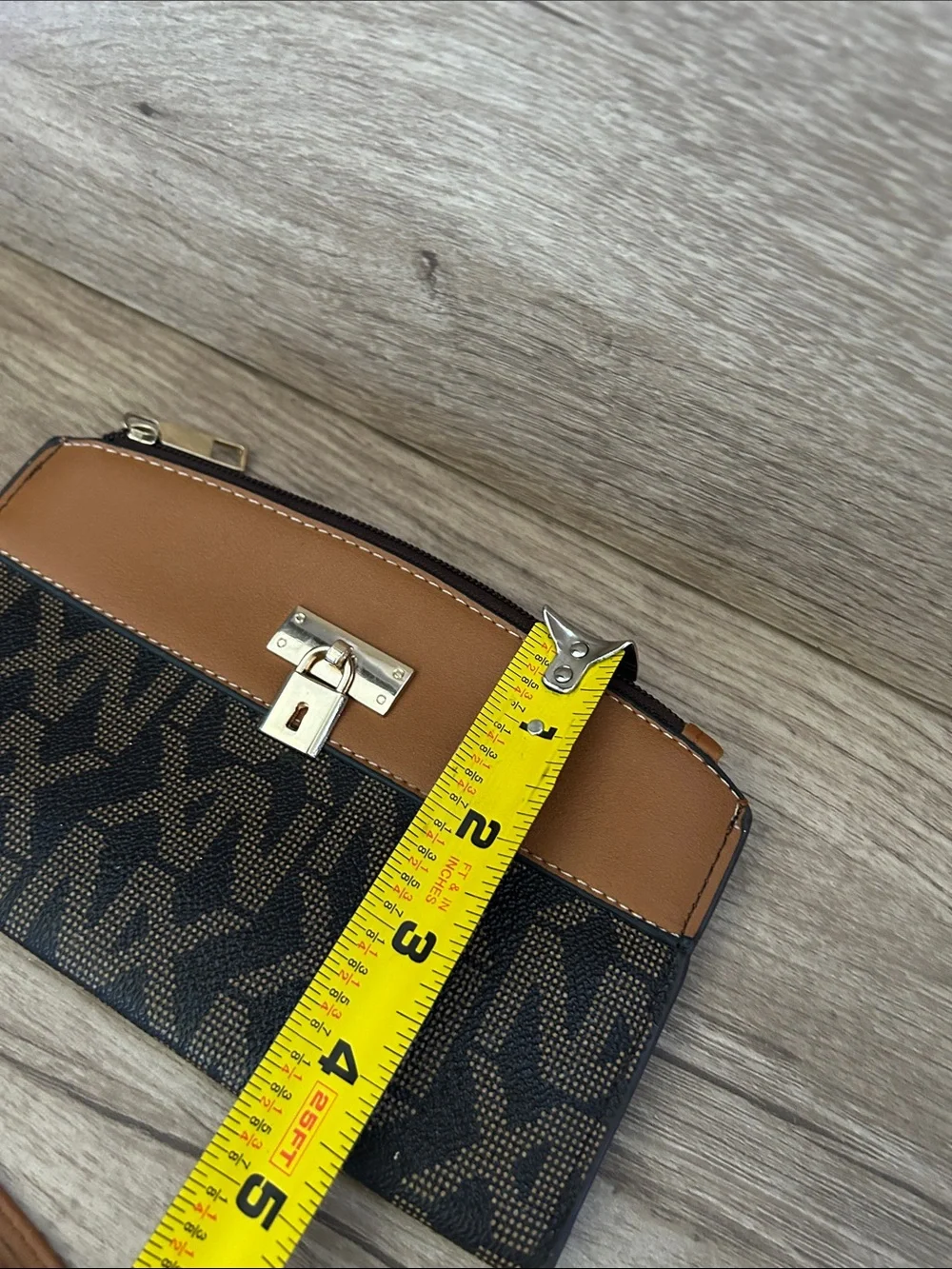 Tan and Black Patterned Wristlet Clutch